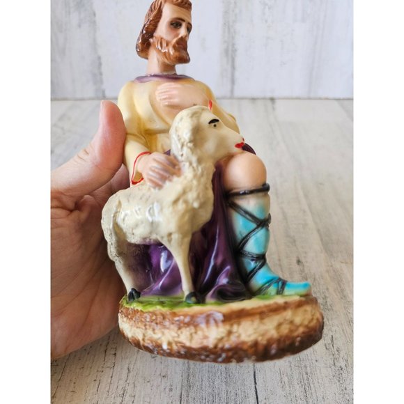 Vintage chalkware Joseph Nativity sheep Italy LB Italian AS IS religious figurin - Picture 9 of 11